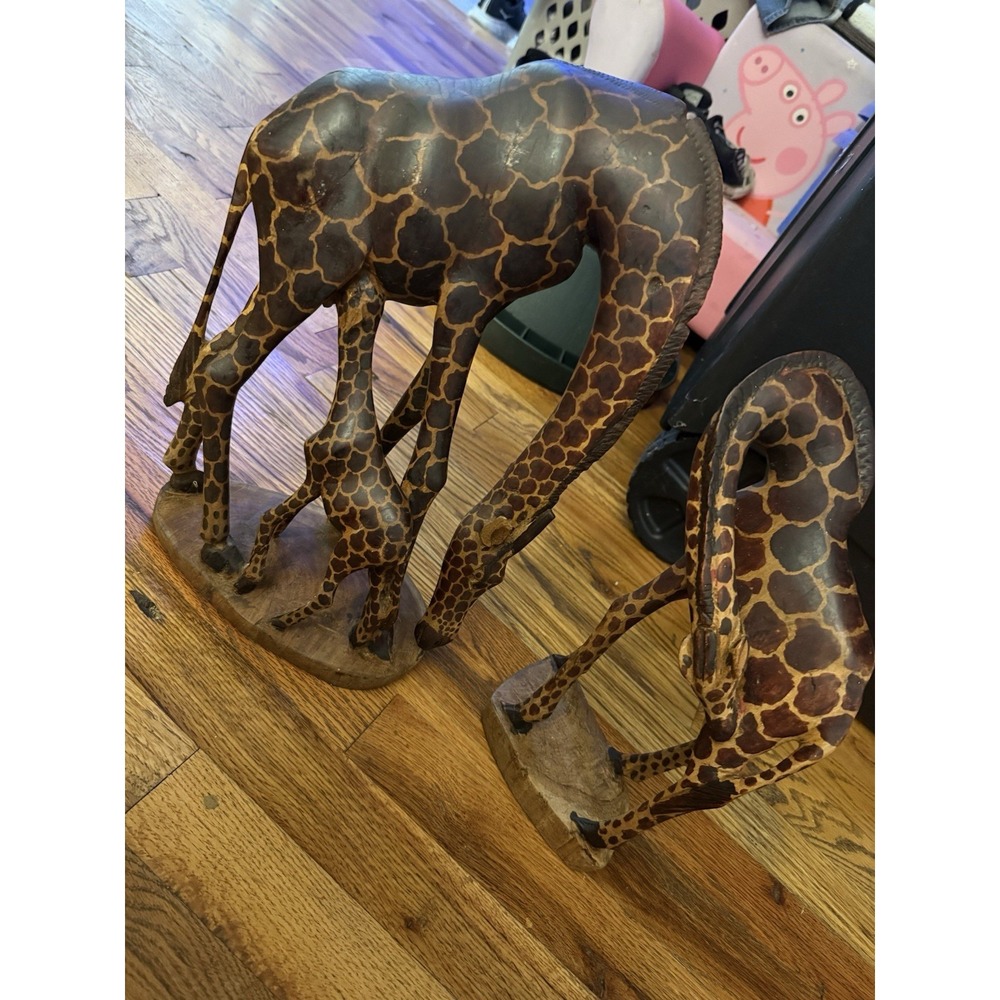 Vintage Wood Hand Carved Giraffe Set From Kenya Beautiful Details Christmas Gift